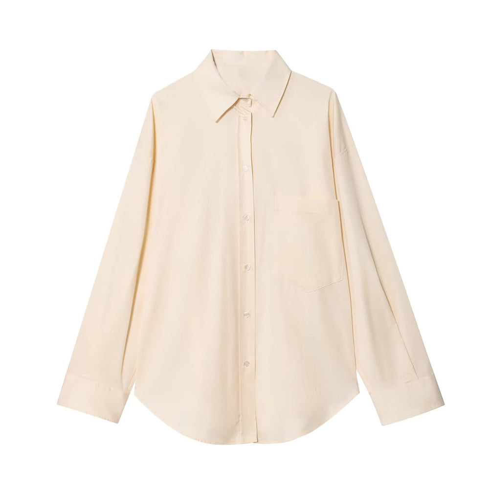 Women's new Fashion Lace up decoration loose Button-up shirt