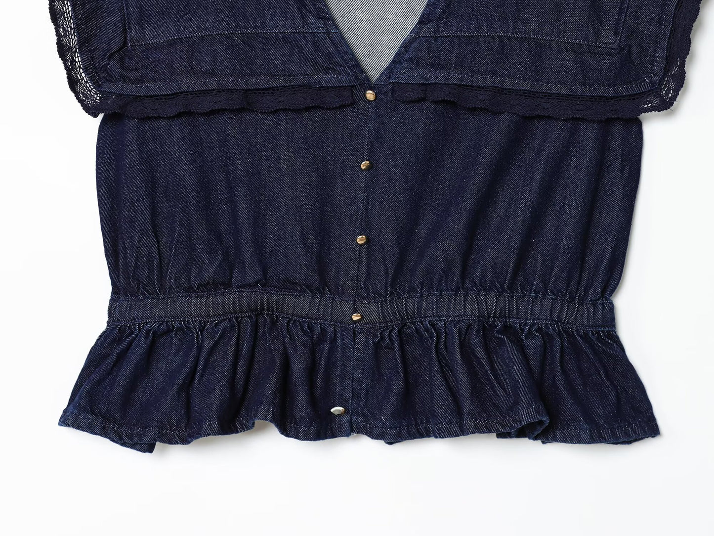 Women's new fashion lace Lapel short denim shirt+shorts suit