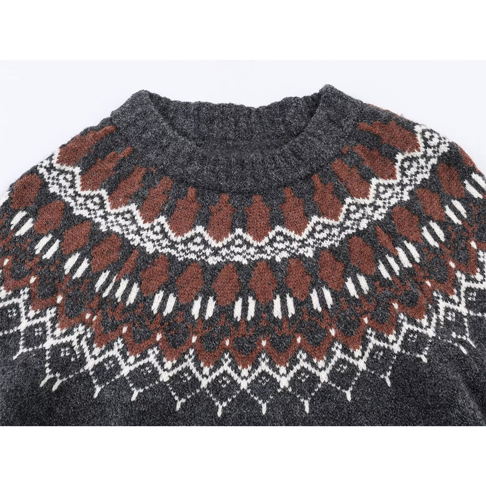 Women's round neck jacquard knitted sweater