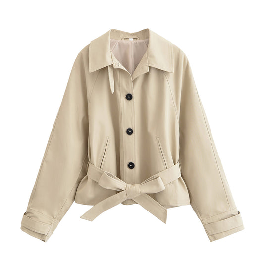 Women's New Fashion With Belt Short Single breasted Windbreaker Coat