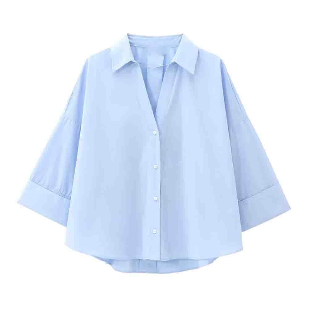 Women's New Fashion Linen Blended Wide Sleeve Shirt