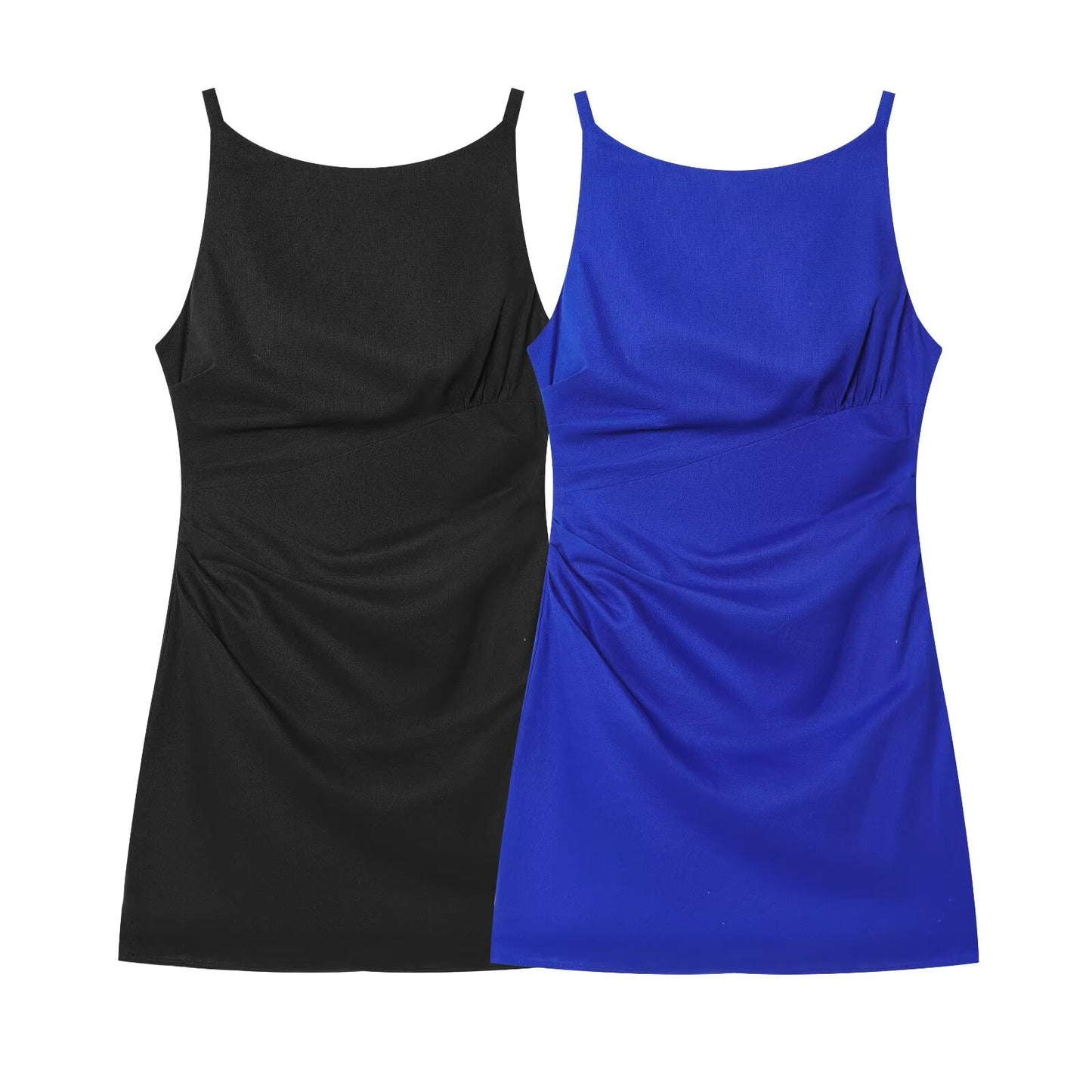 Women's new fashion cotton linen blend pleated suspender mini dress