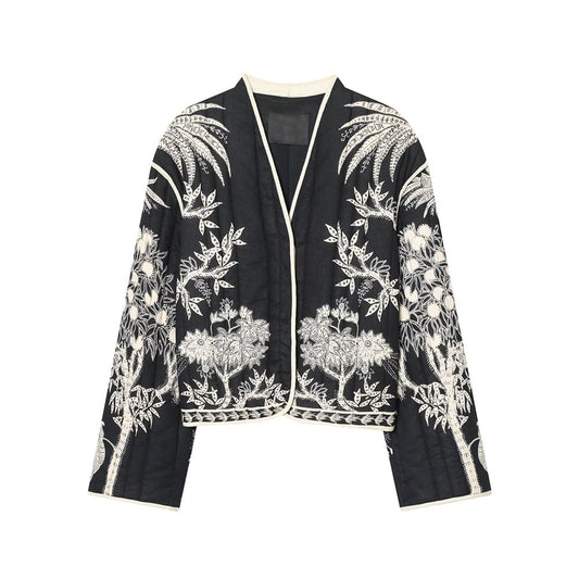 Women's short V-neck printed quilted jacket Coat
