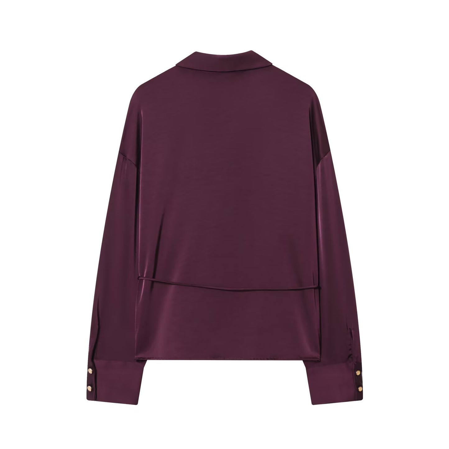 Women's New Fashion With Belt Satin Texture Lapel Shirt