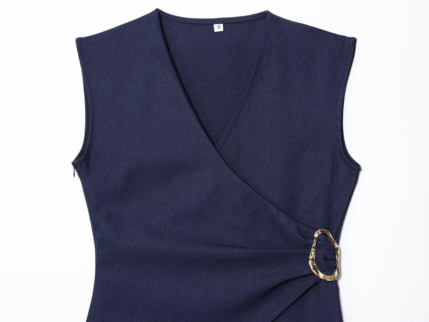 Women's 2025 new fashion pleated V-neck Twill Midi dress