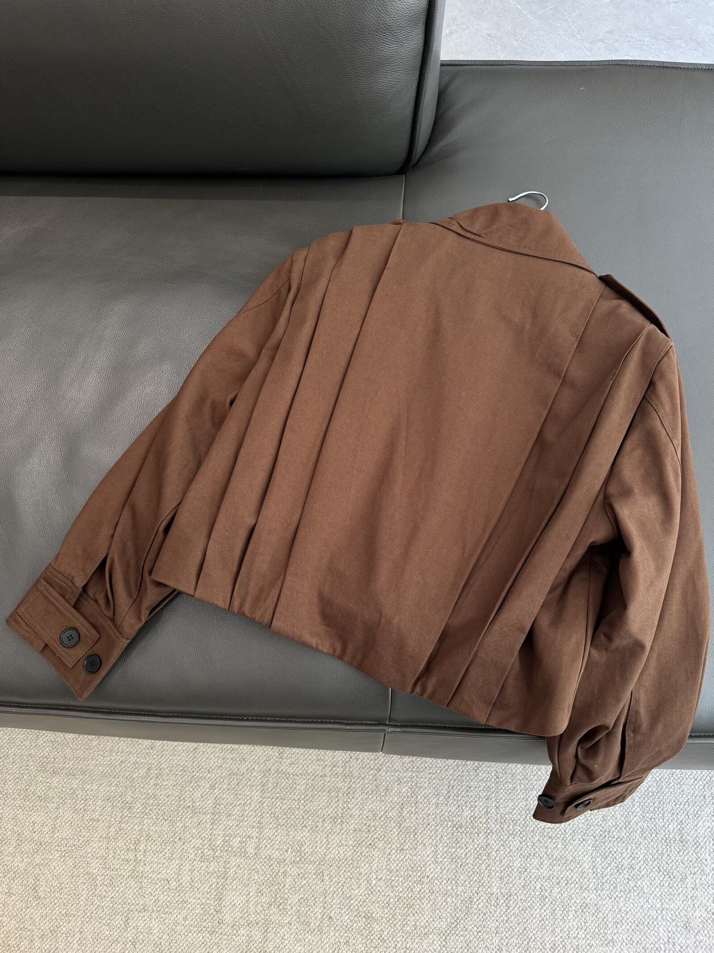 Women's autumn fashion short pleated strap decorative jacket Coat