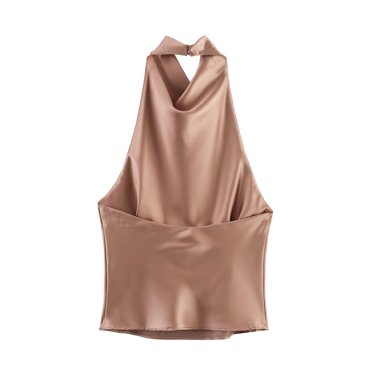 Women's 2025 new fashion satin texture sleeveless hanging neck collar top