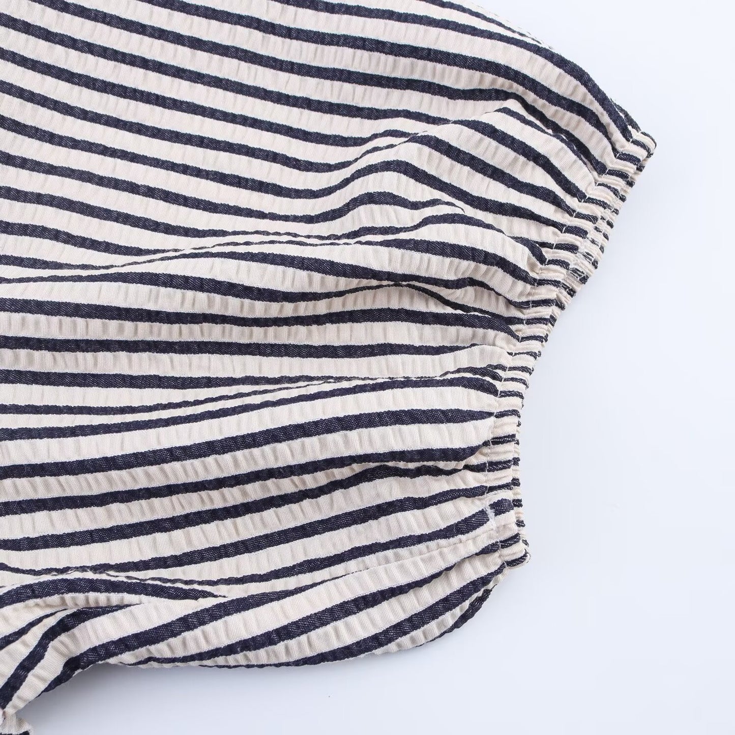 Women's new fashion bow decoration short sleeved V-neck striped top