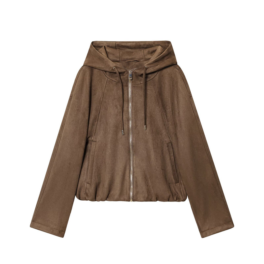 Women's new fashion suede texture effect hooded flying jacket Coat