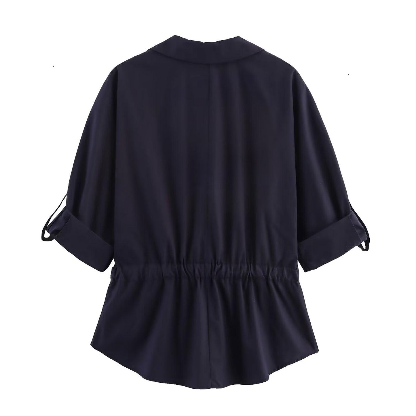 Women's New Fashion With Belt Casual Single breasted Poplin Shirt