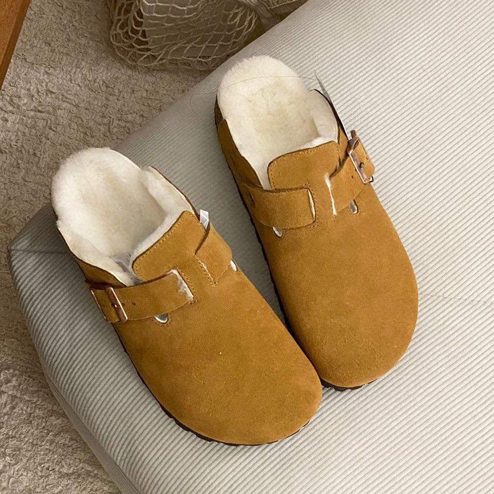 New women's fleece-lined platform slippers