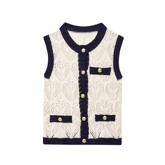 Women's New Fashion Jacquard Mesh Knitted vest style Top