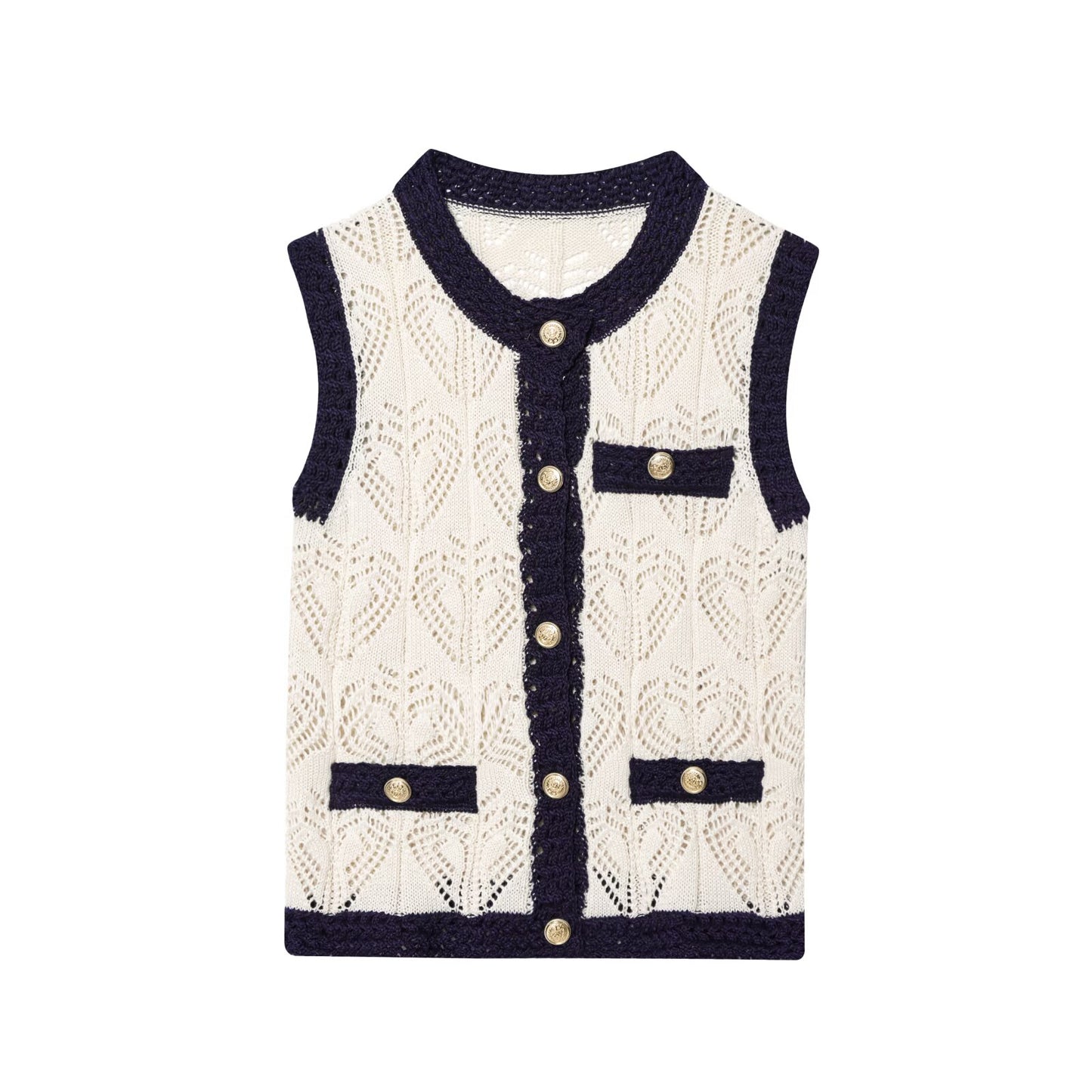 Women's New Fashion Jacquard Mesh Knitted vest style Top