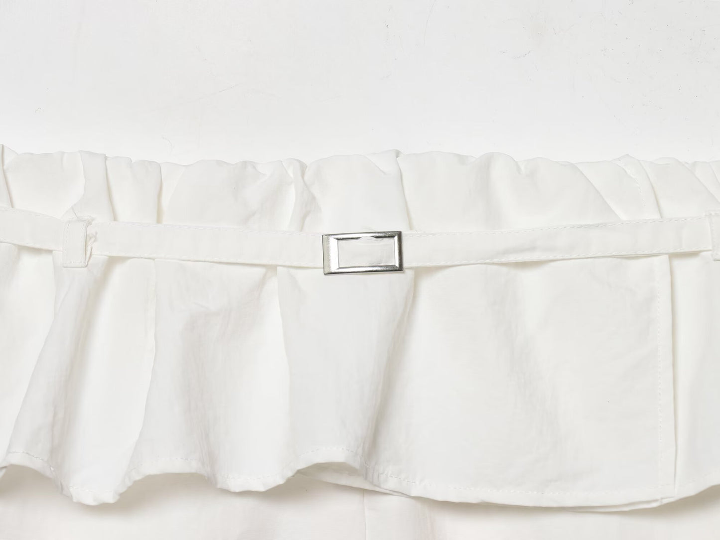 Women's layered waist design casual nylon pants