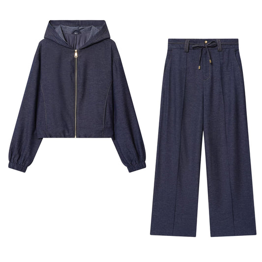 Women's new fashion casual hooded flying jacket Coat + Pants suit