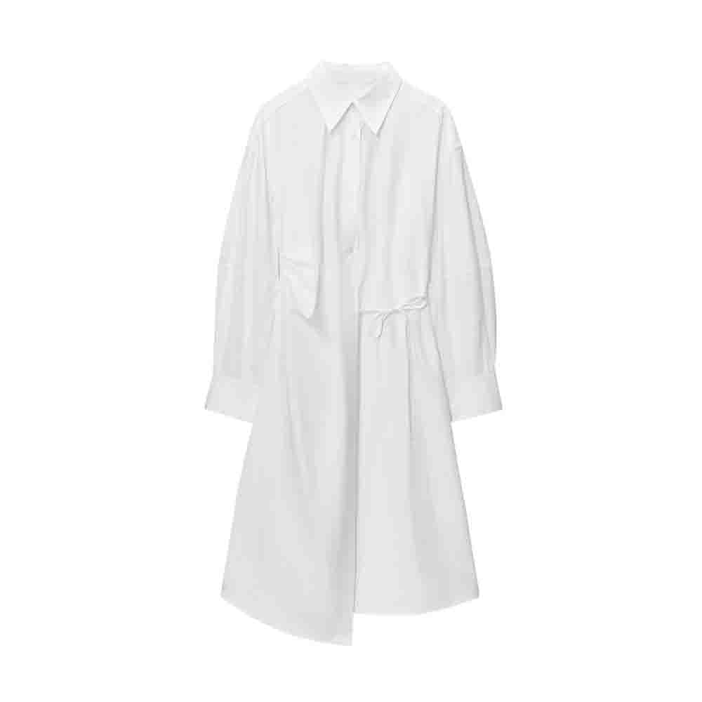 Women's new fashion asymmetrical hem cotton shirt style MIDI dress