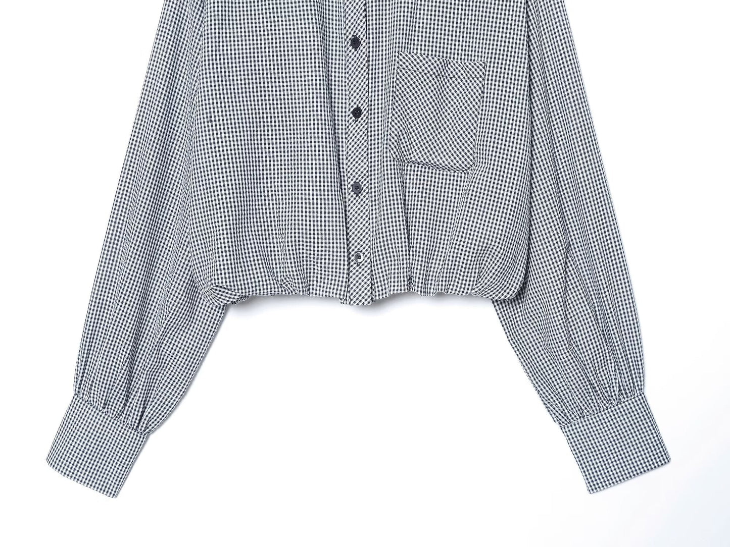 Women's balloon shaped short plaid poplin shirt