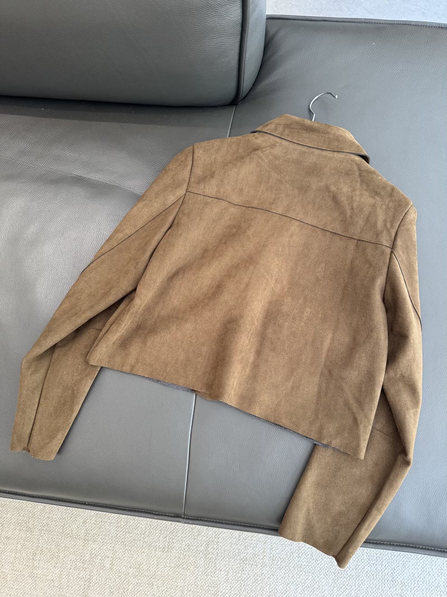 Women's 2025 fashion anti suede Leather effect short zipper jacket Coat