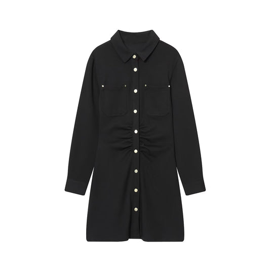 Women's new fashion slim shirt style pleated mini dress