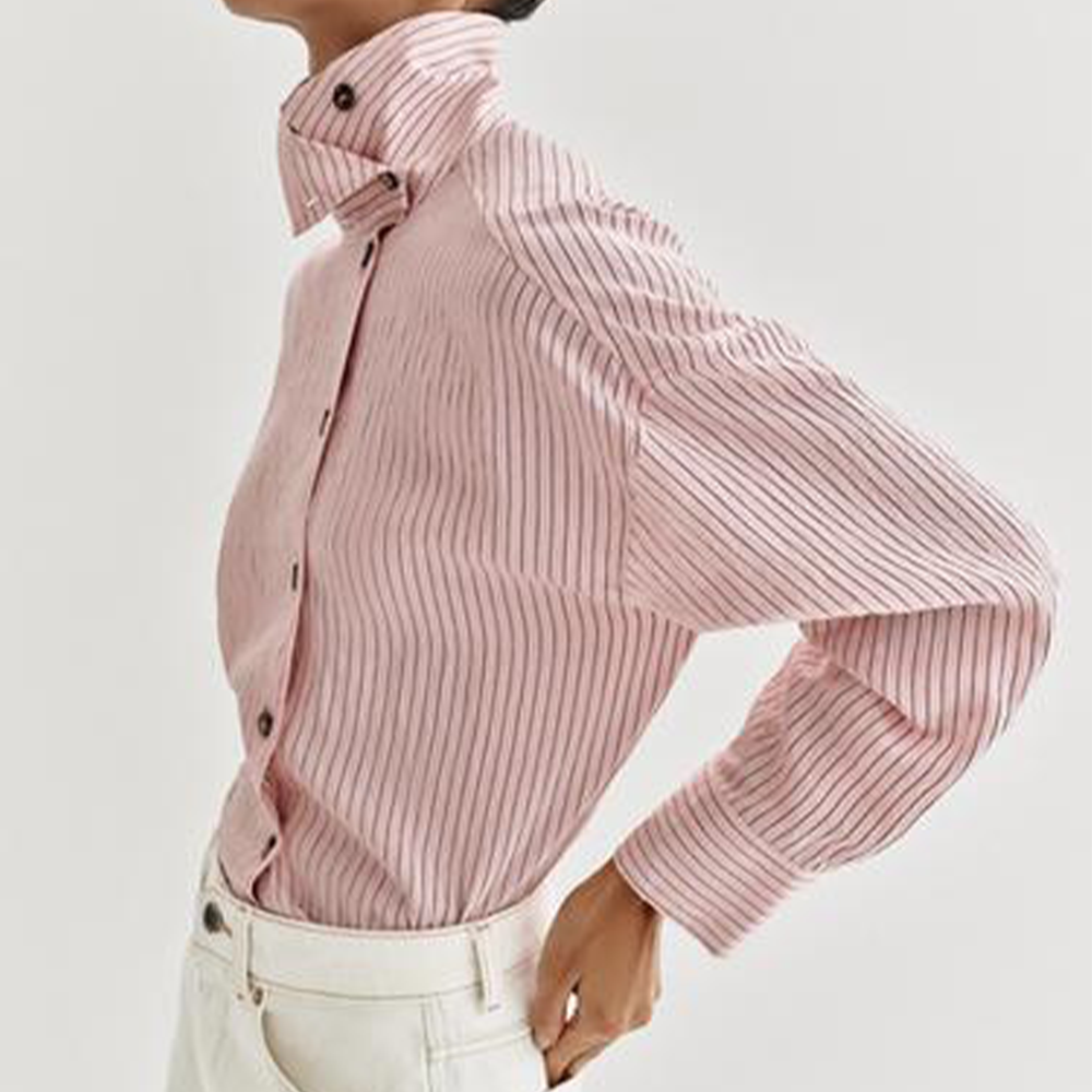 Women's loose striped high neck shirt