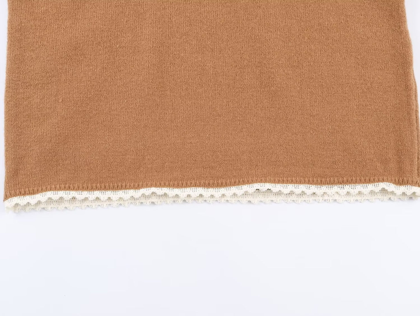 Women's lace headscarf decoration O Neck knitted sweater