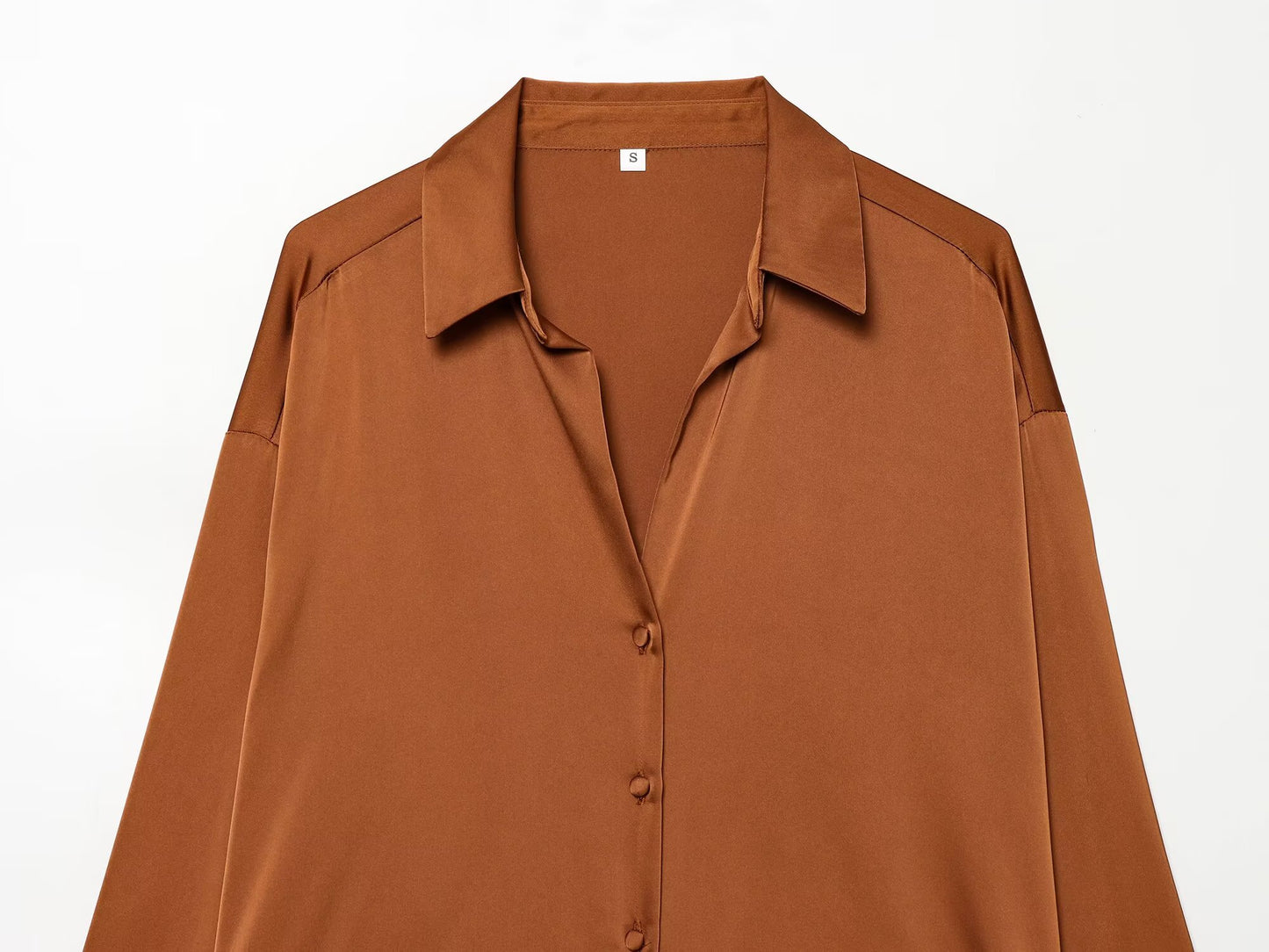 Women's feather decorated lapel satin textured shirt