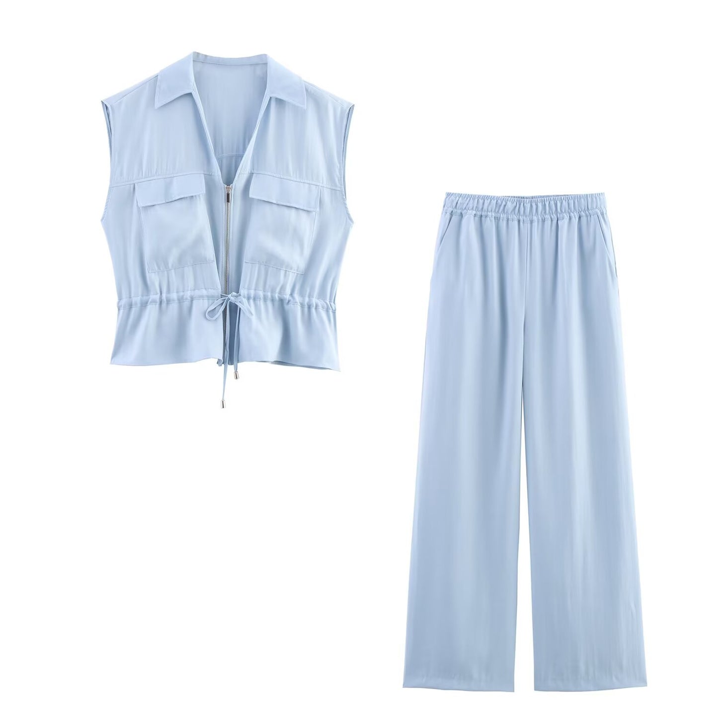 set woman 2 pieces New Fashion sleeveless V-neck unisex style top+Pants suit