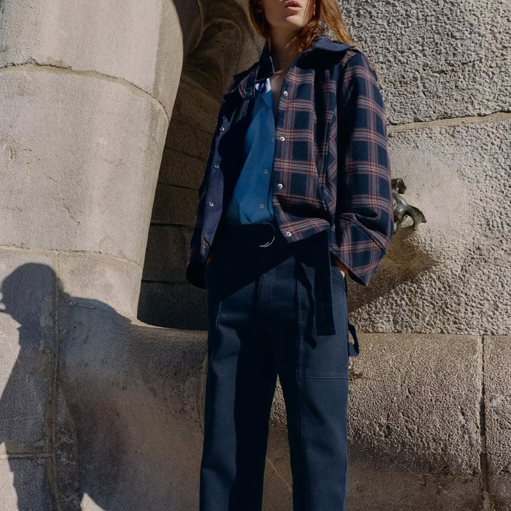 Women's loose checkered hooded cotton jacket Coat