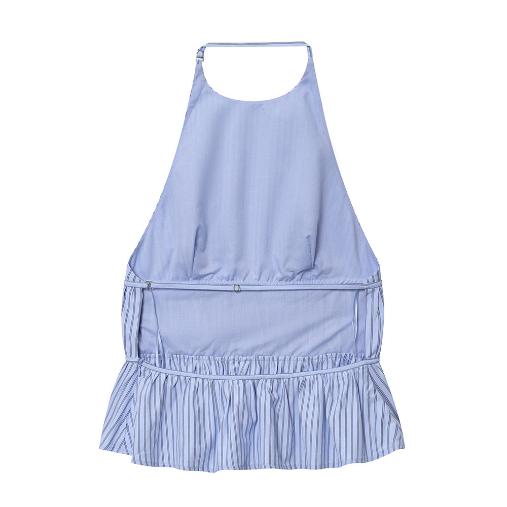 Women's new fashion striped poplin hanging neck collar top