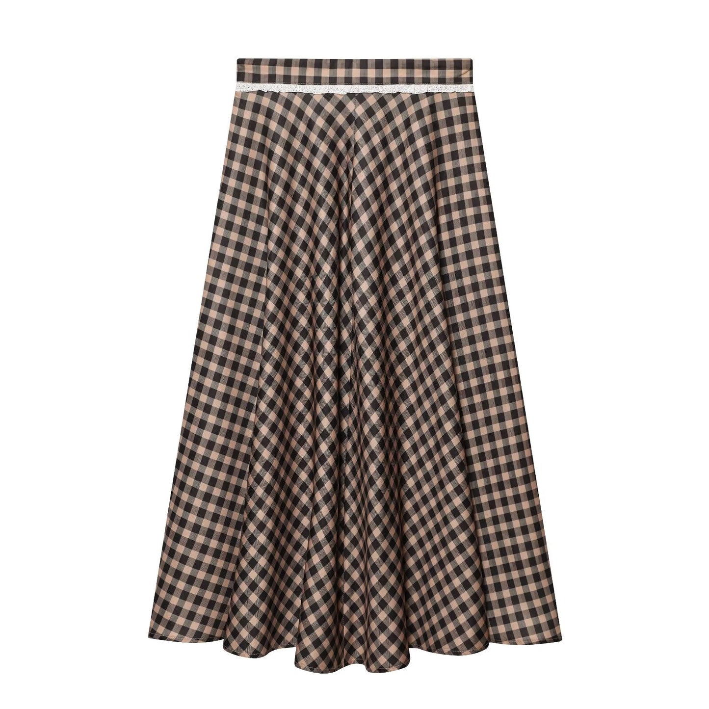 Women's lace decorative plaid MIDI skirt