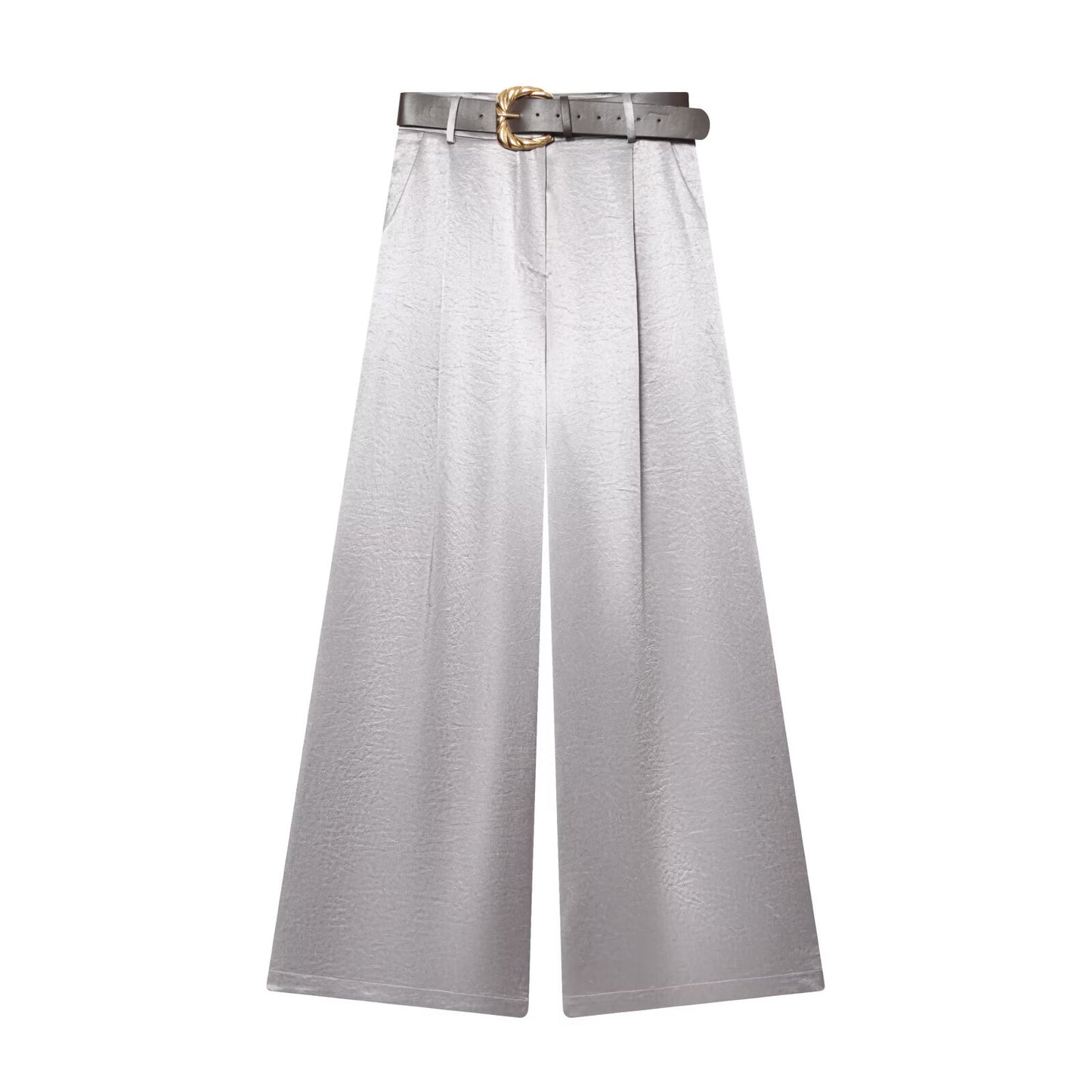 Women's with Belt loose satin textured wide leg pants