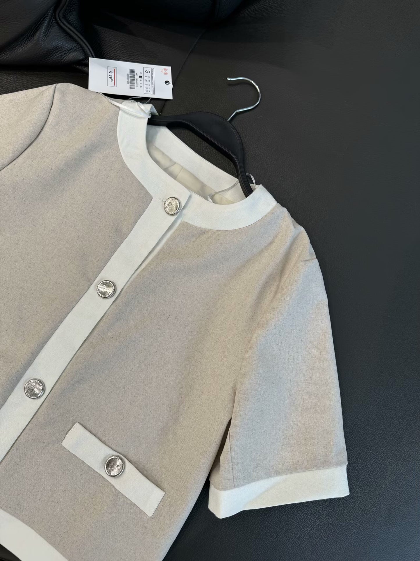 Women's new fashion linen blended O-Neck short sleeved suit coat