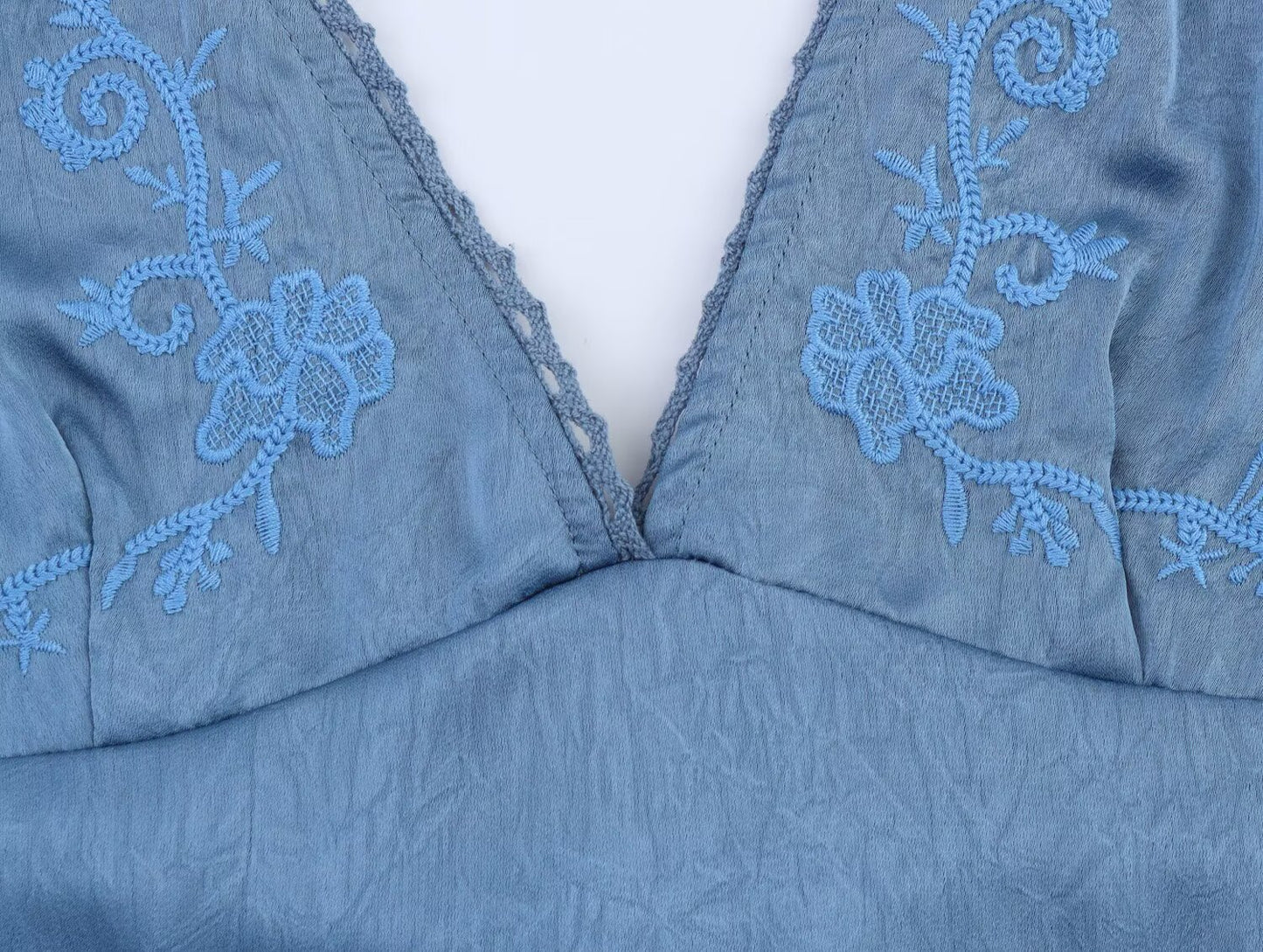 Women's new fashion sleeveless double V-neck embroidered MIDI dress