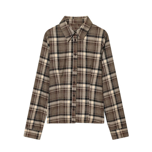 Women's new fashion slim single breasted plaid shirt