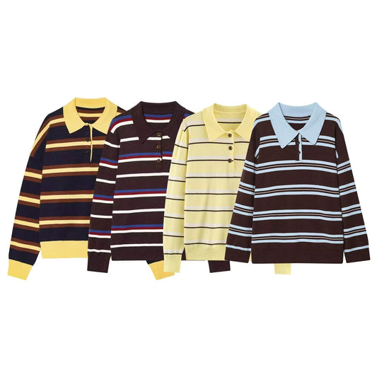 Women's comfortable striped knitted polo shirt