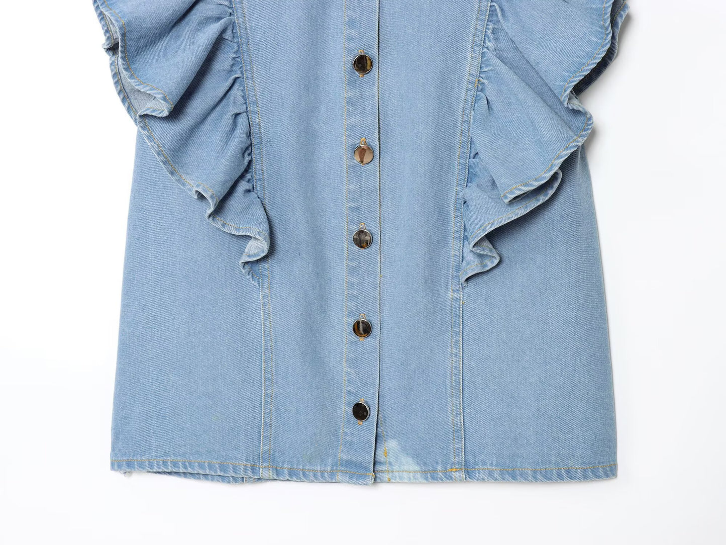 Women's new fashion layered decoration sleeveless denim shirt