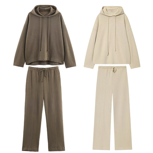 Women's 2025 new soft texture loose hooded sweatshirt+Pants suit