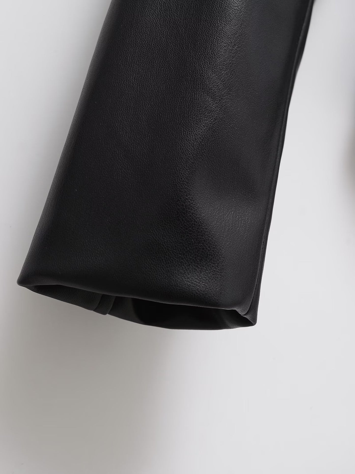 Women's with Belt O Neck zipper Faux Leather jacket Coat