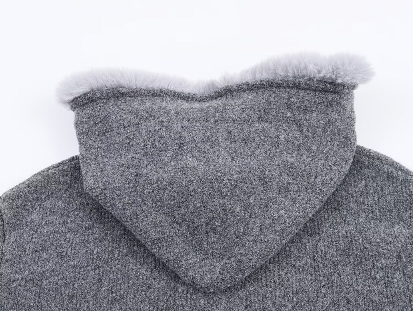 Women's plush hooded woven rope tassel knitted cardigan