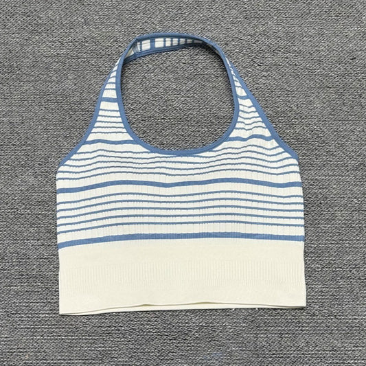 2026 women's new neck sports bra contrast striped vest