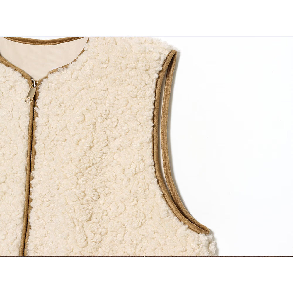 Women's adjustable waist design sleeveless lambswool vest