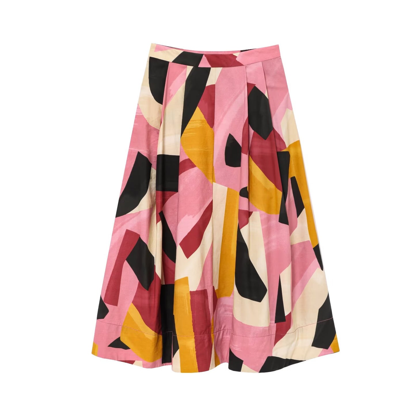 Women's new fashion loose high waisted printed pleated MIDI skirt