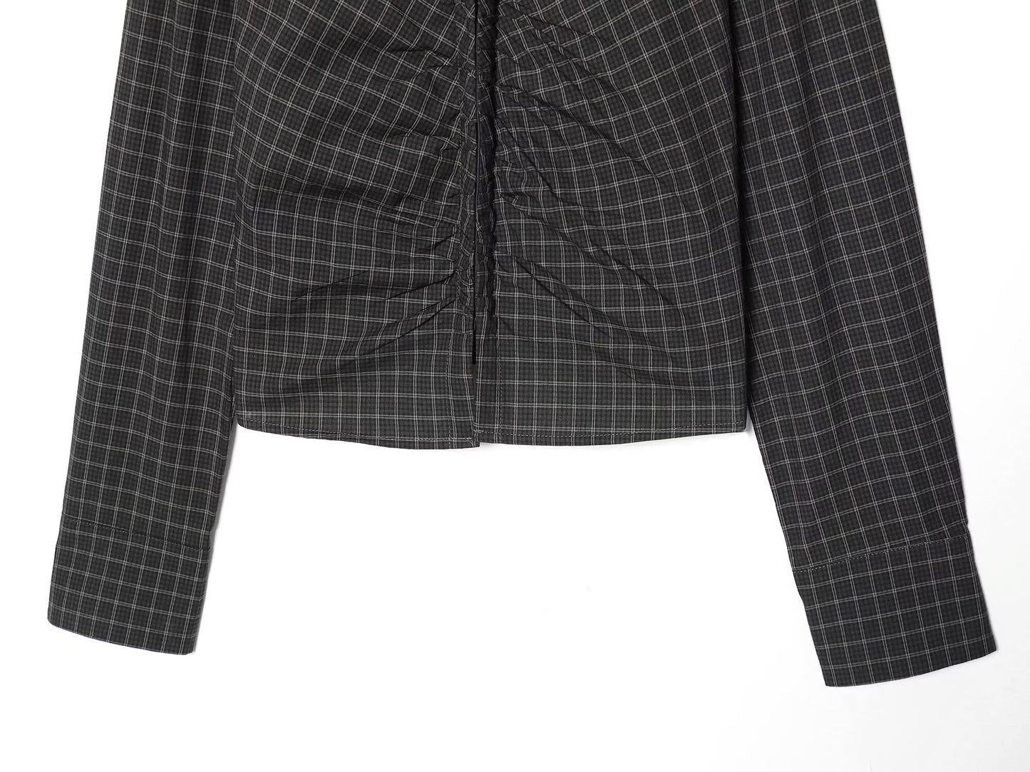 Women's pleated decorative slim plaid top