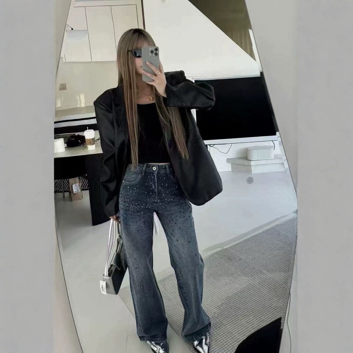 Women's New Joker High Waist Slim Heavy Industry All Over The Sky Rhinestones Embroidered Jeans