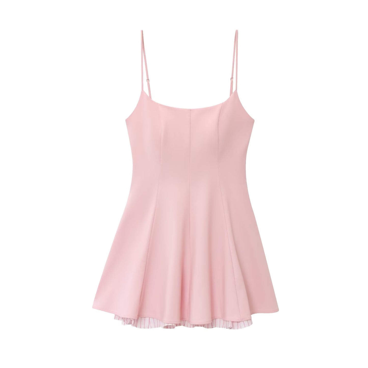 Women's new fashion patchwork striped hem suspender mini dress