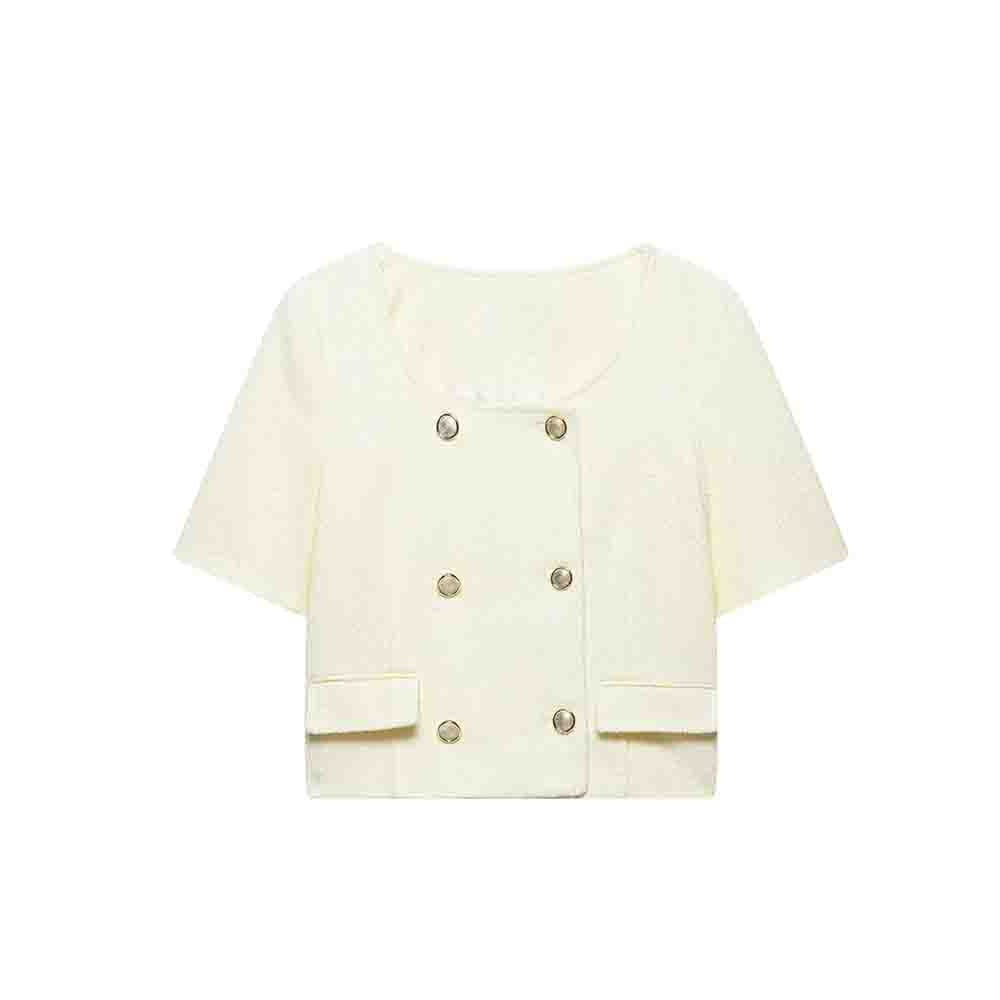 suit Women's 2 pieces short sleeved double breasted textured suit coat+shorts suit