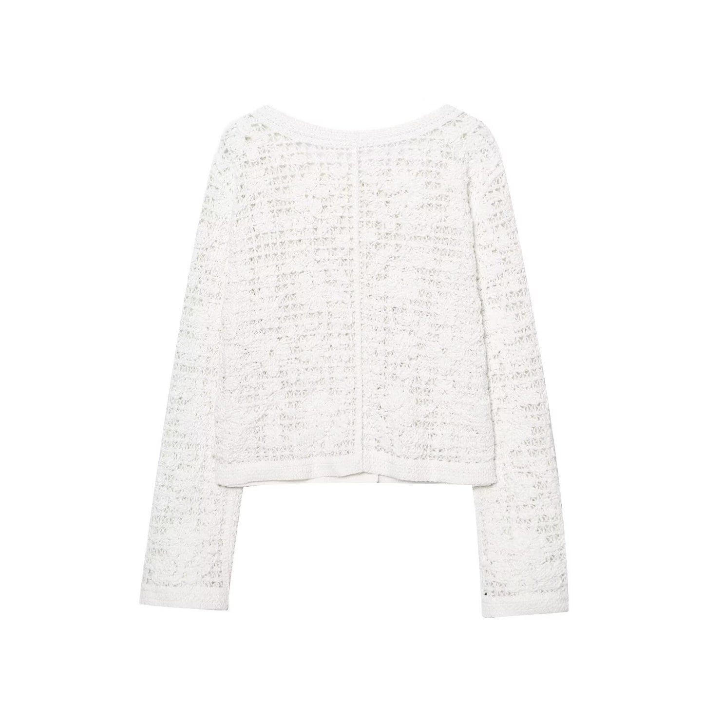 Women's New Fashion breasted decorative long sleeved crocheted knitted top