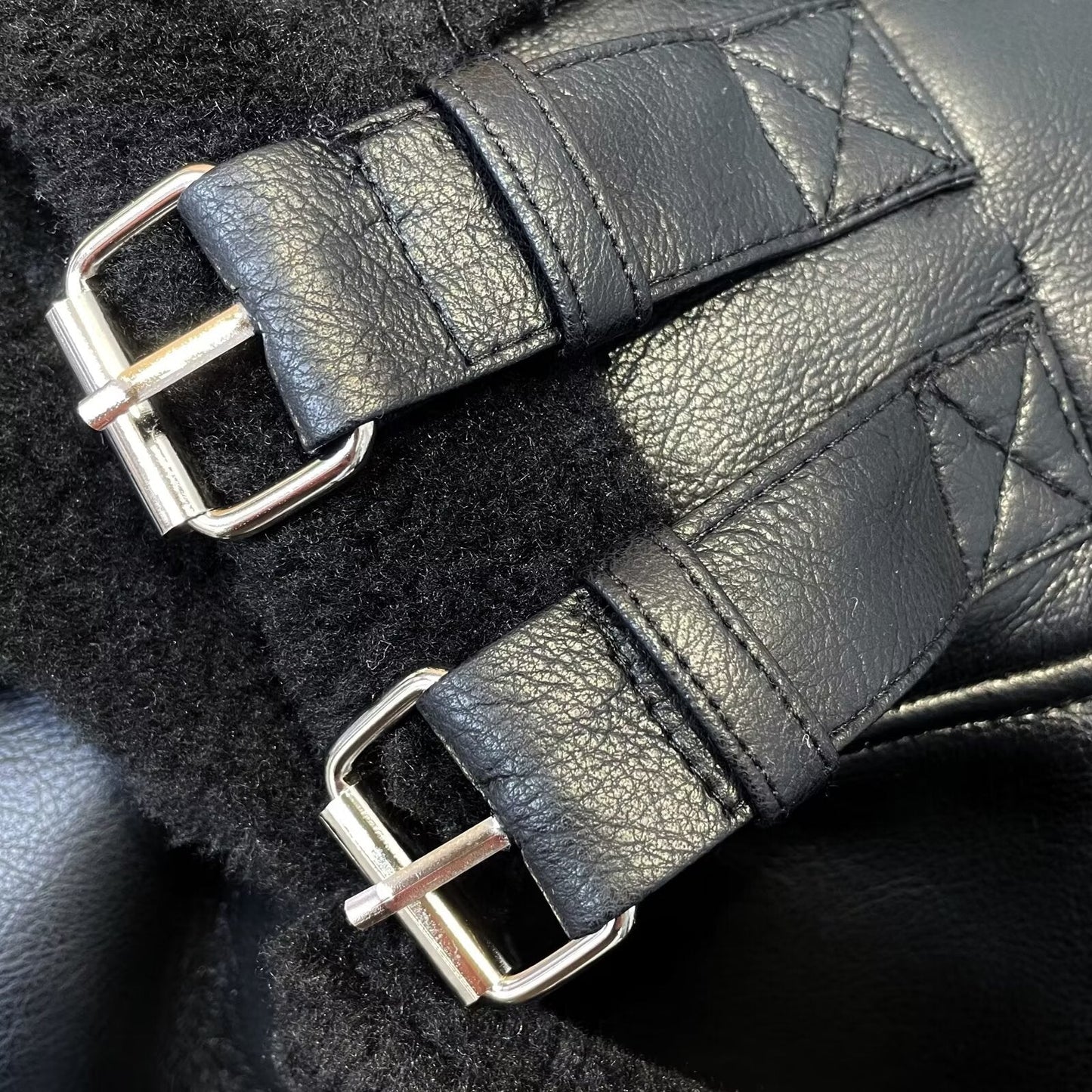 Women's black double-sided Fur Faux Leather jacket Coat