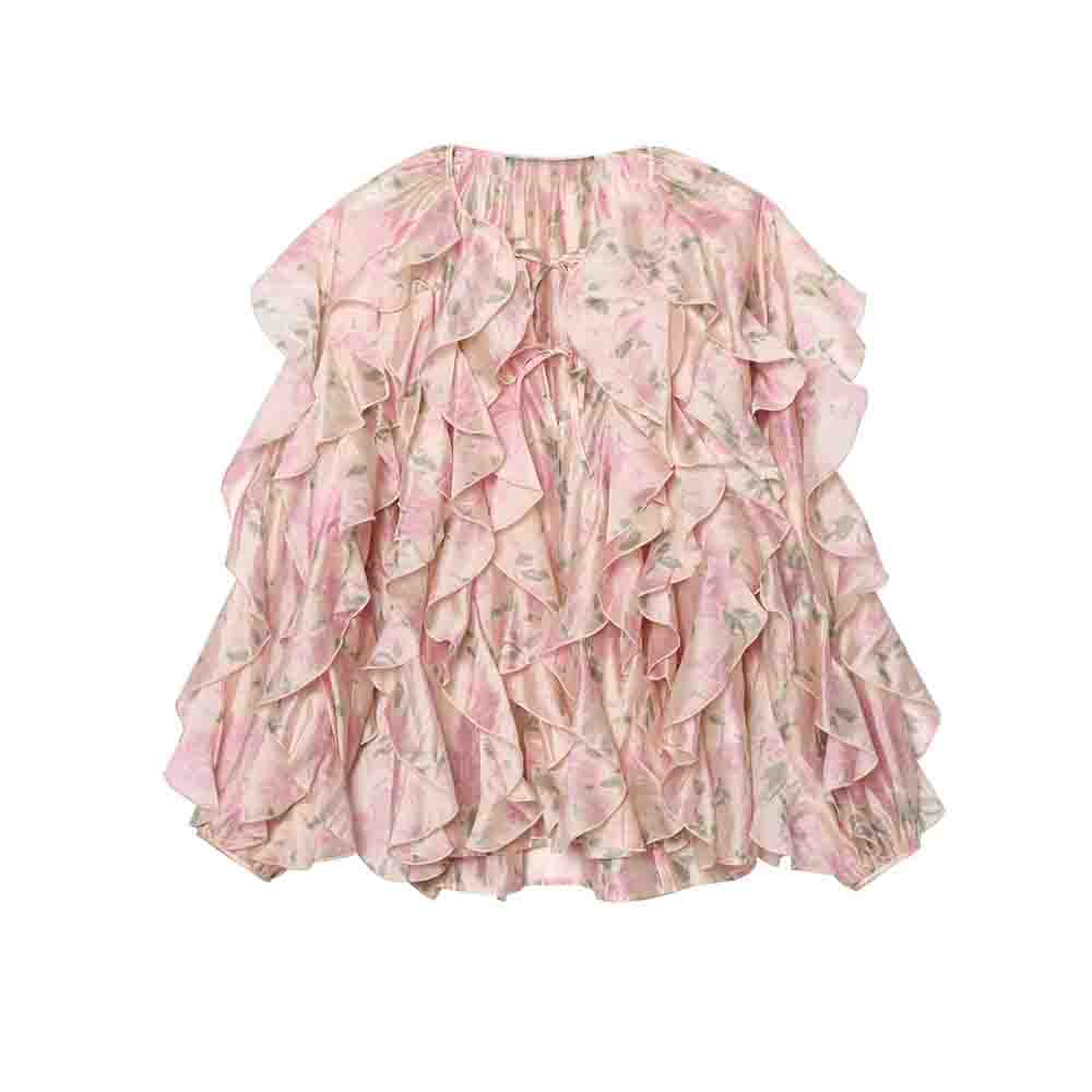 Women's 2025 new fashion lace up design ruffled long sleeved shirt