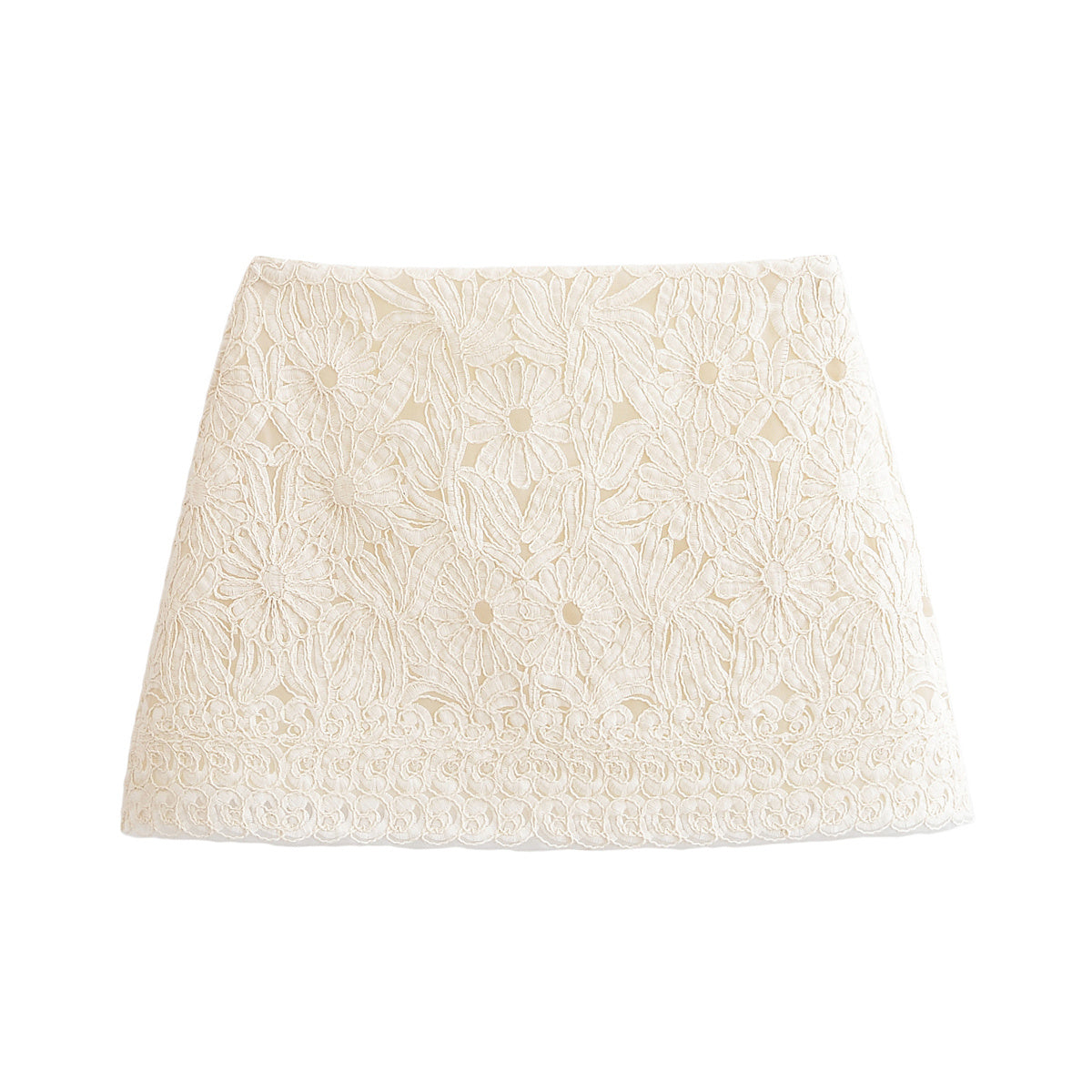 Women's new fashion floral decoration high waisted lace mini skirt